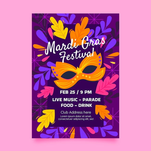 Vector flat mardi gras vertical flyer template