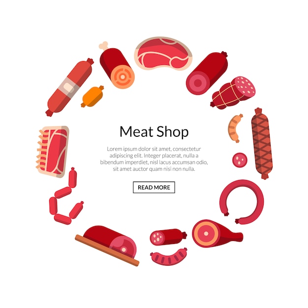 flat meat and sausages icons isolated