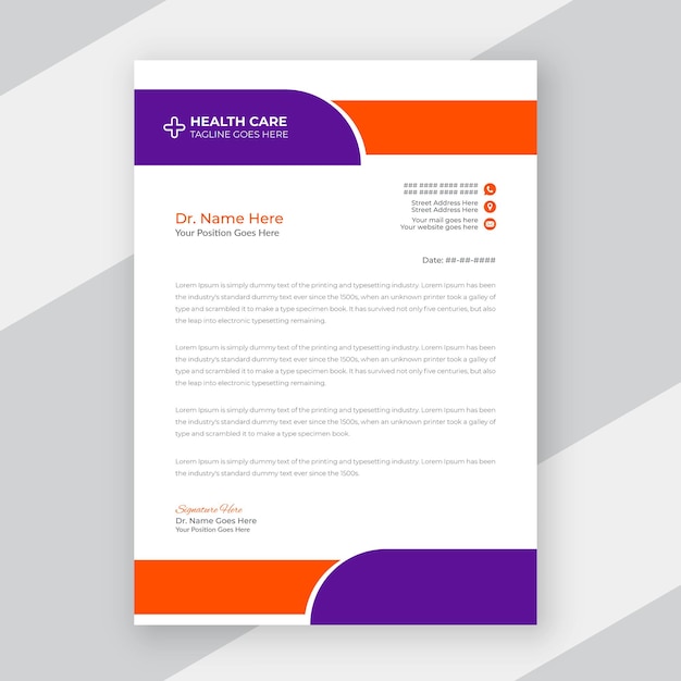 Flat medical healthcare letterhead design template