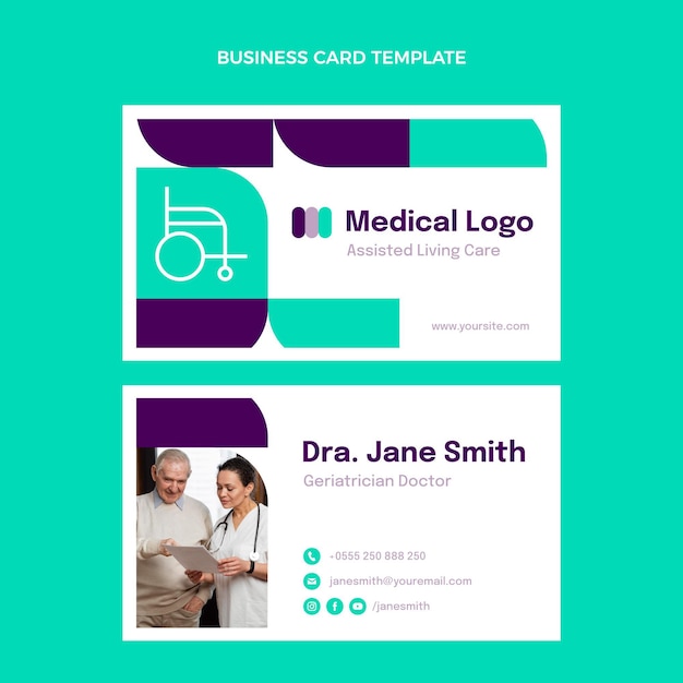 Flat medical horizontal business card template