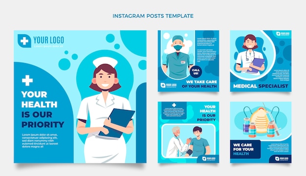 Vector flat medical instagram post