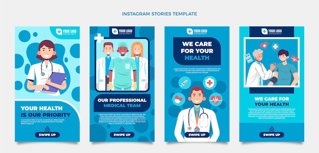 Vector flat medical instagram stories