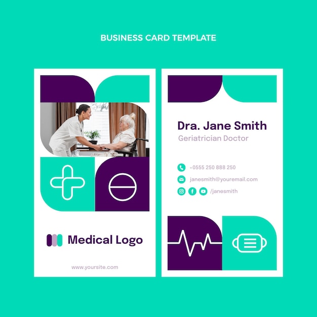 Flat medical vertical business card template