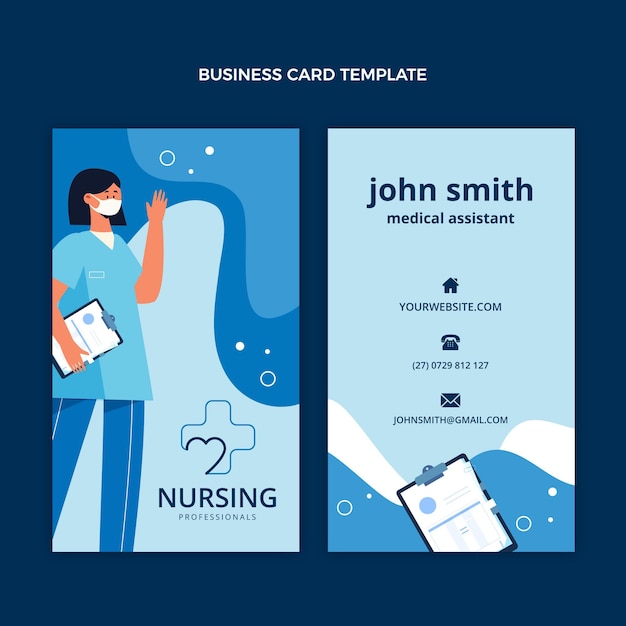 Flat medical vertical business card template