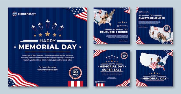 Flat memorial day instagram posts collection