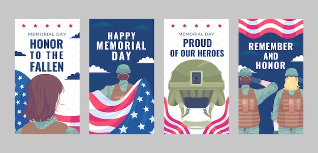 Vector flat memorial day instagram stories collection