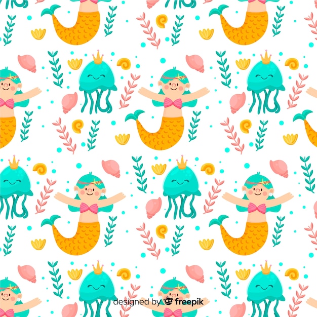 Vector flat mermaid pattern