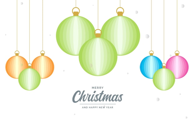 Vector flat merry christmas glossy decorative ball elements hanging vector background illustration