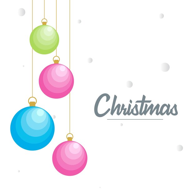 フラット メリー クリスマス光沢のある装飾的なボール要素ぶら下げベクトル背景イラスト