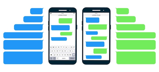 Flat Messages Bubbles. Messages on screen Phone flat design. Short Message Service Bubbles