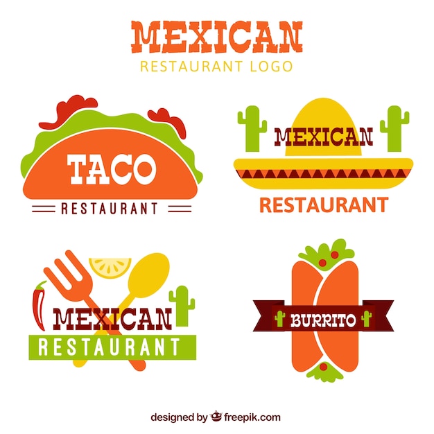 Flat mexican food logotypes