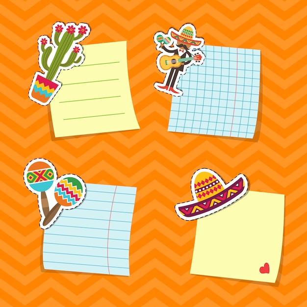 Vector flat mexico attributes stickers set illustration