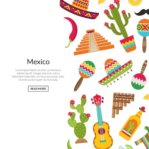  flat Mexico attributes  with copyspace illustration