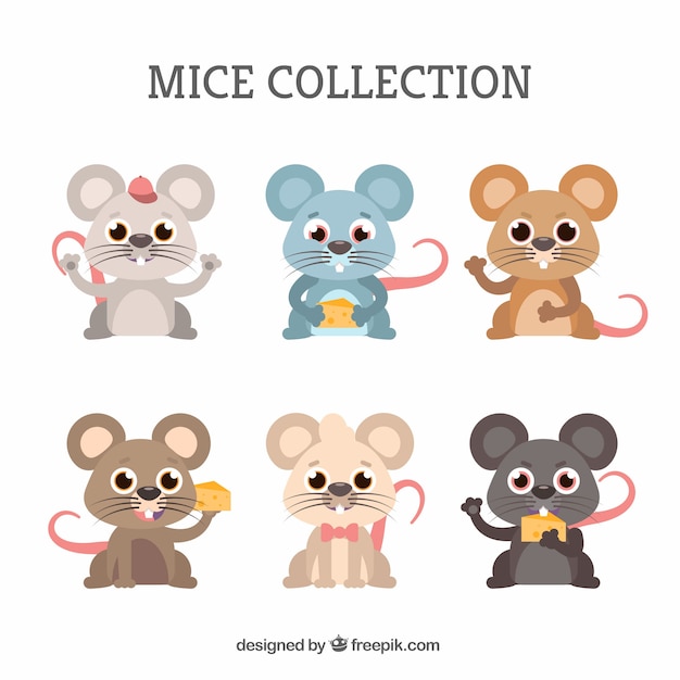 Flat mice collection with different poses