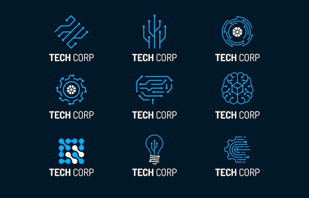 Set di logo per la tecnologia dei circuiti microelettronici piatti