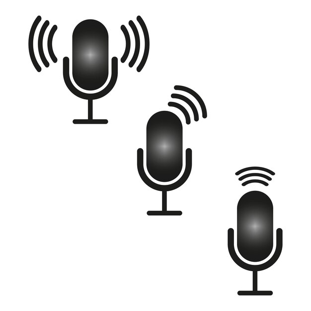 Flat microphone icons for web design. Podcast voice audio record. Vector illustration.