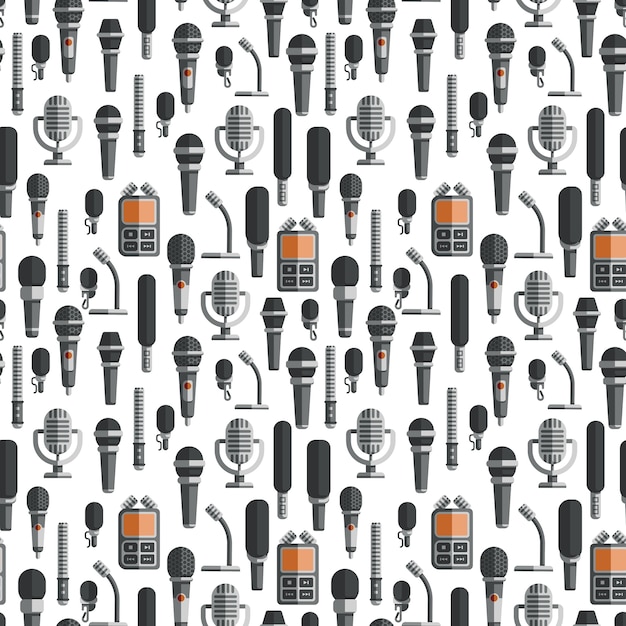 Vector flat microphones and dictaphones seamless pattern