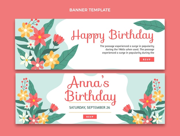 Flat minimal birthday banners horizontal