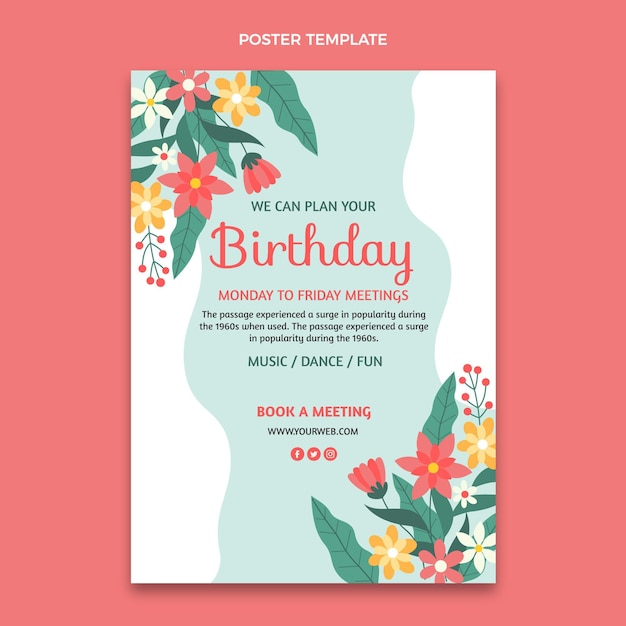 Vector flat minimal birthday poster