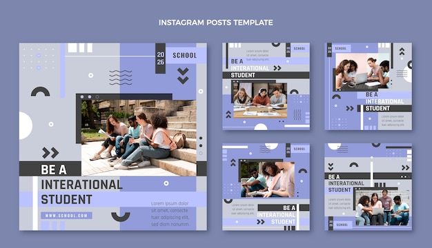 Collezione di post instagram di scuola internazionale minima piatta