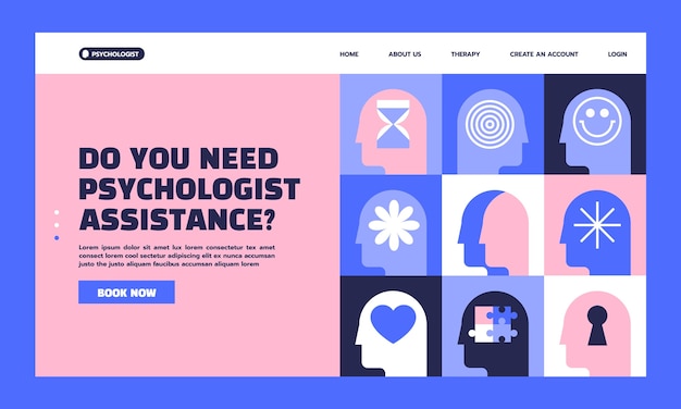 Vector flat minimal psychologist landing page template