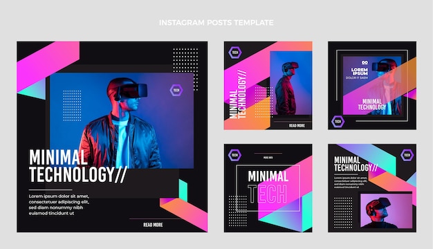 ベクトル フラットミニマルテクノロジーインスタグラムポスト