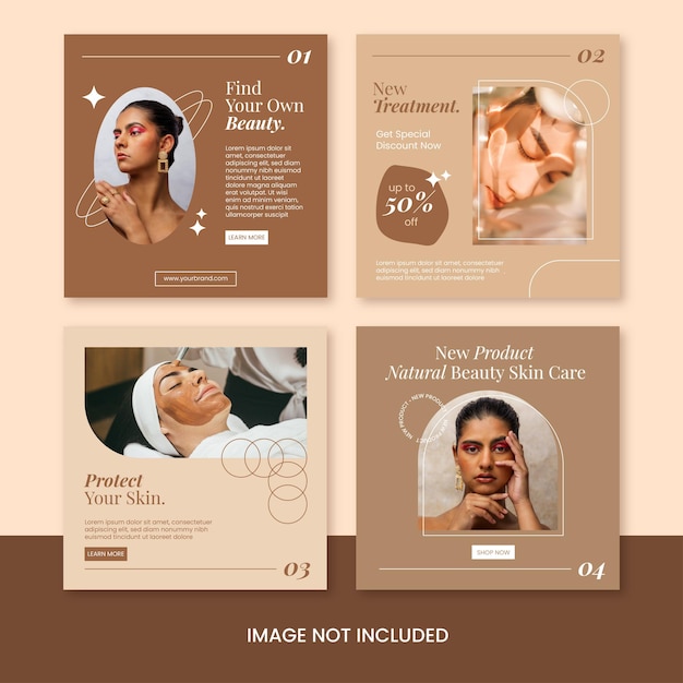 Vector flat minimalist beauty skincare promotion instagram post bundle template vector