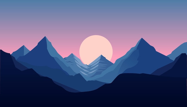 Flat minimalistic design Panorama of a mountain landscape Easy to change colors