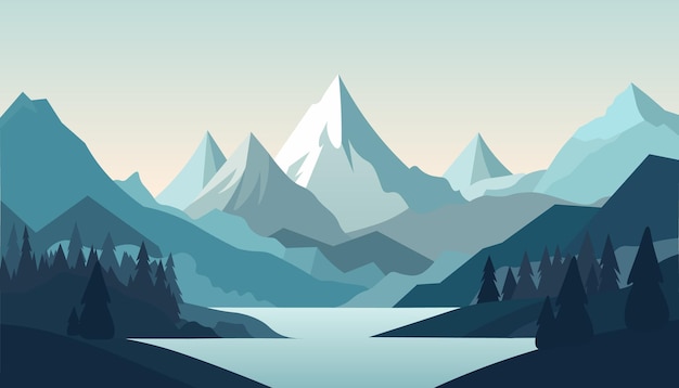 Flat minimalistic design Panorama of a mountain landscape Easy to change colors