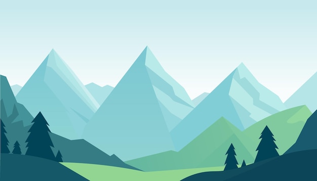 Flat minimalistic design Panorama of a mountain landscape Easy to change colors