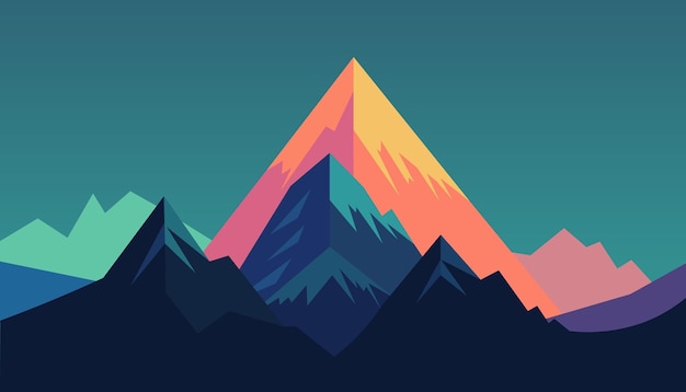 Flat minimalistic design Panorama of a mountain landscape Easy to change colors