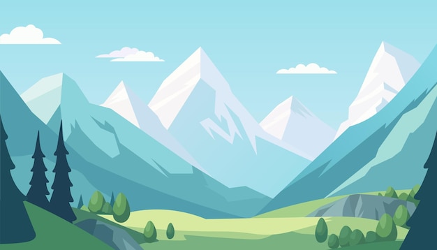 Flat minimalistic design Panorama of a mountain landscape Easy to change colors