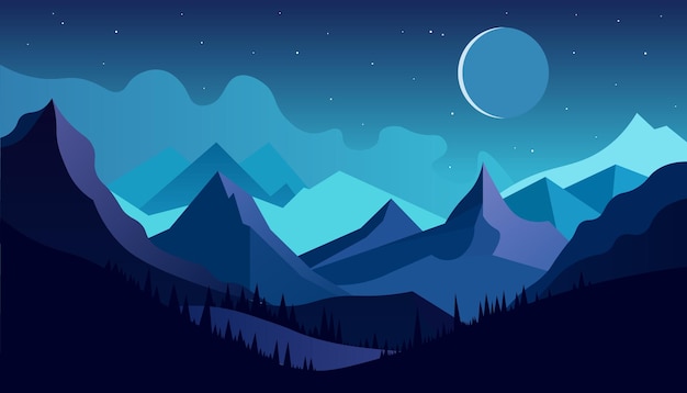 Vector flat minimalistic design panorama of a mountain landscape easy to change colors