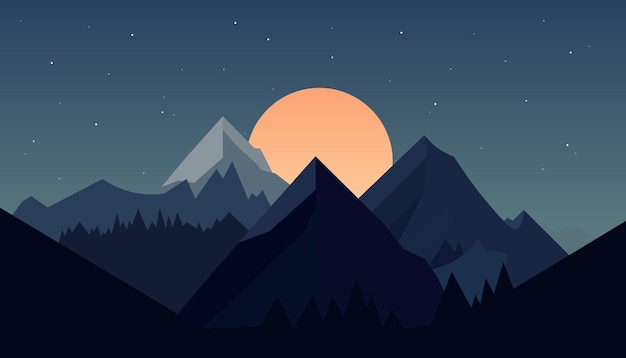 Flat minimalistic design Panorama of a mountain landscape Easy to change colors