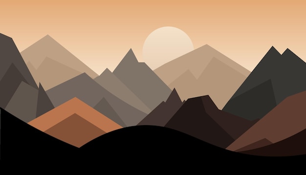 Flat minimalistic design Panorama of a mountain landscape Easy to change colors