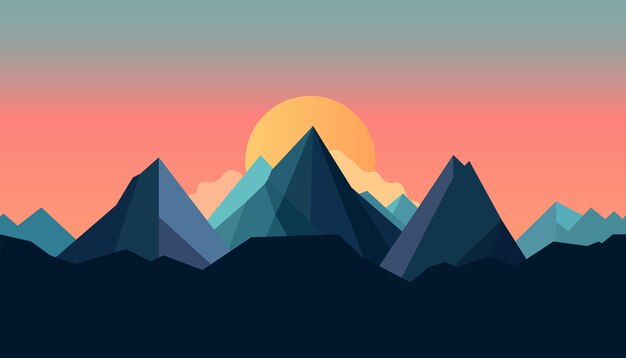 Flat minimalistic design Panorama of a mountain landscape Easy to change colors