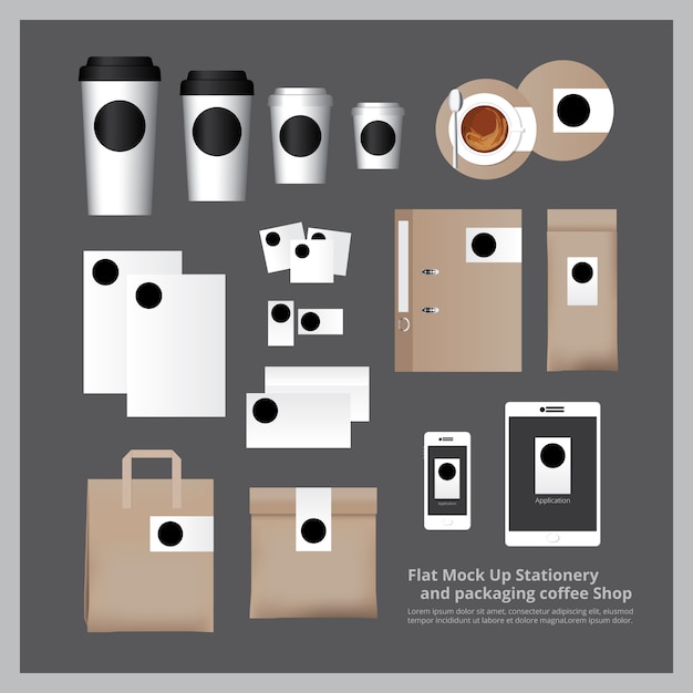 Flat mock up stationery e confezione coffee shop