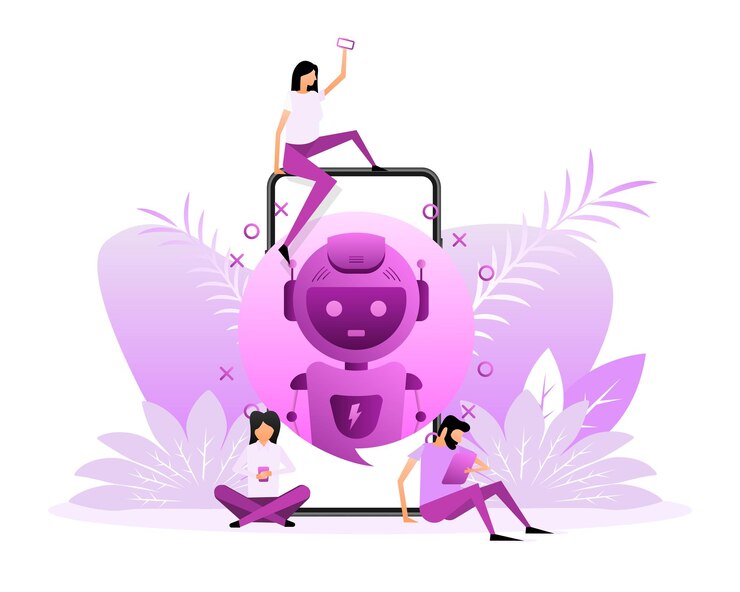 Vector flat mockup with bot people for mobile app design isometric vector illustration