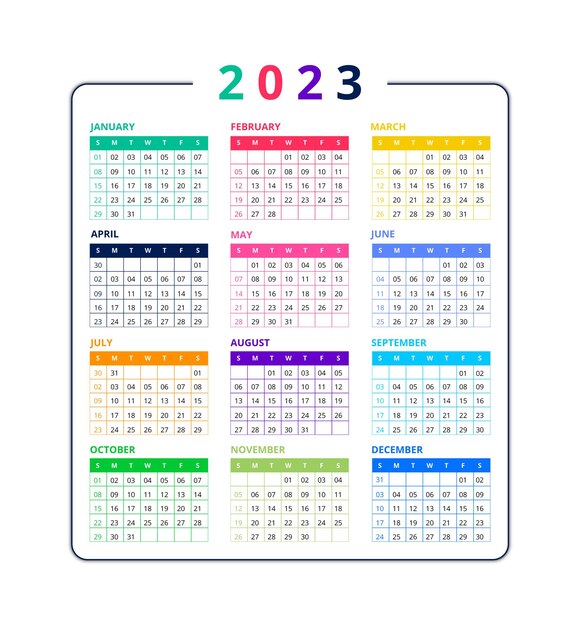 Design piatto moderno del modello di progettazione del calendario del nuovo anno 2023