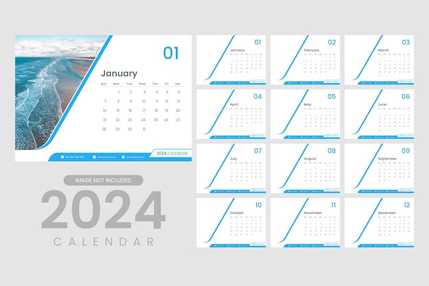 Vector flat modern 2024 monthly calendar template design