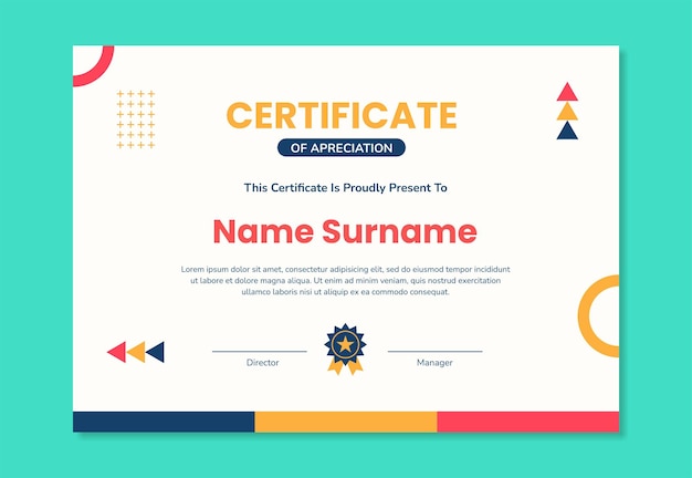 Flat modern colorful certificate design