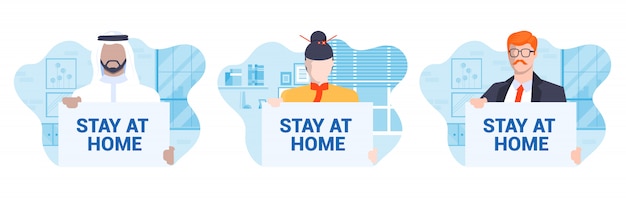 Flat modern design illustratie van stay at home campagne