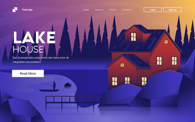 Vector flat modern design illustration of lake house