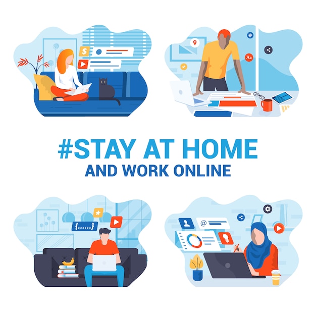 Flat Modern design Illustration of Stay At Home and Work Online