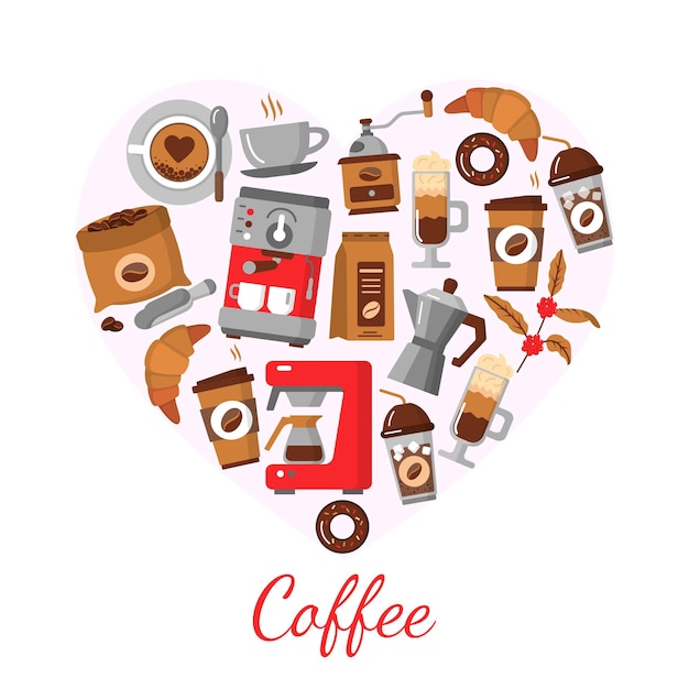 Flat modern icons for coffee shop Vector illustration