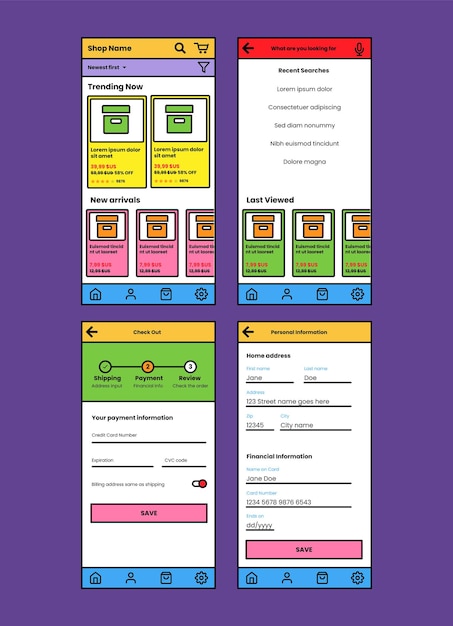 Set di modelli di progettazione di applicazioni mobili moderne piatte. pacchetto di schermate ui, ux, gui per l'applicazione.