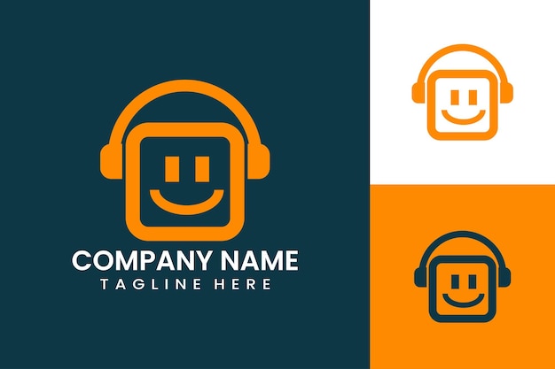 Flat modern template fun emoticon music headphone logo concept vector illustration