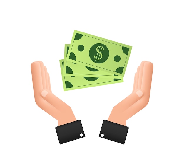 Flat money hand for concept design. hand holding green money banknotes. flat design.