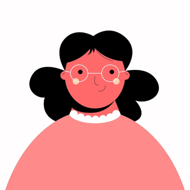 Vector flat monochromatic avatar of girl in glasses