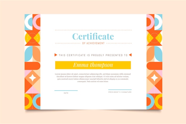 Vector flat mosaic certificate of achievement